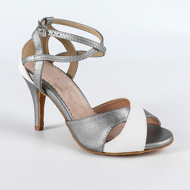 DS Women's Gray PU Customized Heel Latin Shoes Ballroom Dance Shoes