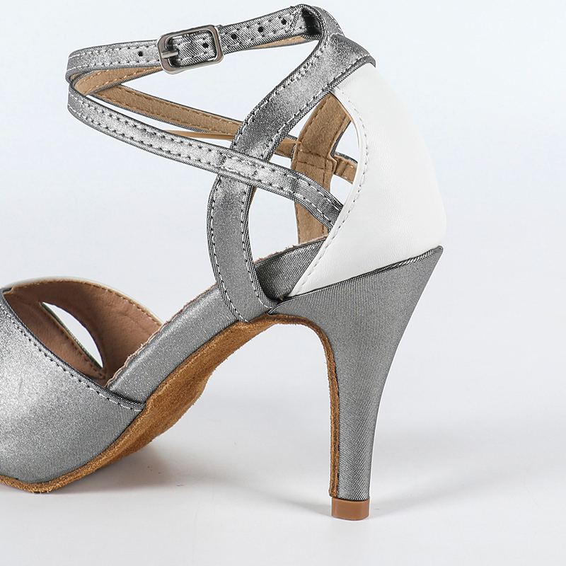 DS Women's Gray PU Customized Heel Latin Shoes Ballroom Dance Shoes