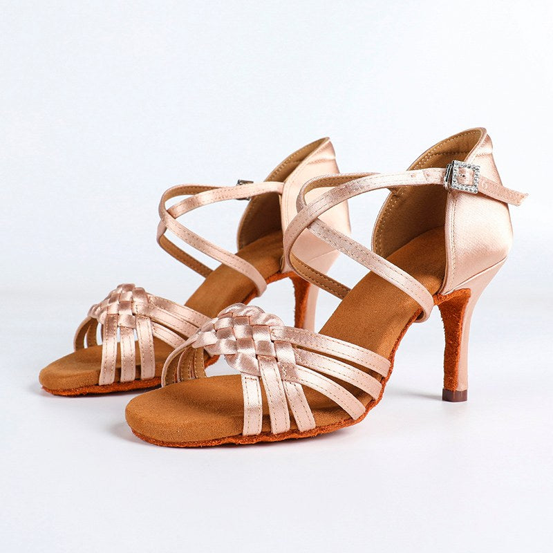 Women's Satin 5.5cm/7.5cm/8.5cm Heel Ankle Strap Latin Dance Shoes Ballroom Dance Shoes