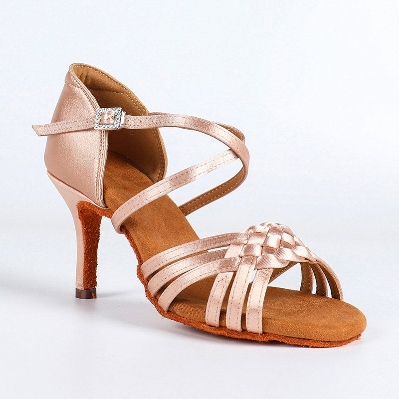 Women's Satin 5.5cm/7.5cm/8.5cm Heel Ankle Strap Latin Dance Shoes Ballroom Dance Shoes