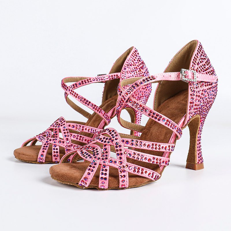 DS Women's Pink Sparkling Glitter Customized Heel Salsa Latin Dance Shoes Ballroom Dance Shoes