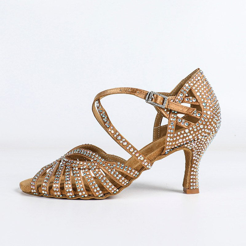 Women's Customized Heel Satin Rhinestones Latin Bride Dance Shoes