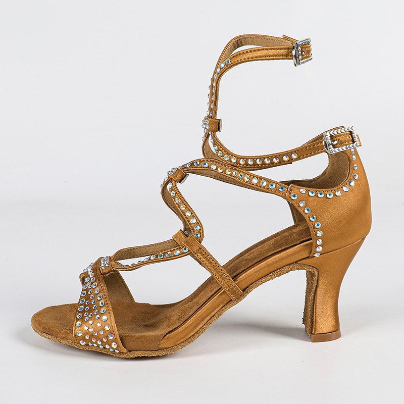 DS Women's Rhinestone Satin Customized Heels Dance Boots Salsa Dance Shoes