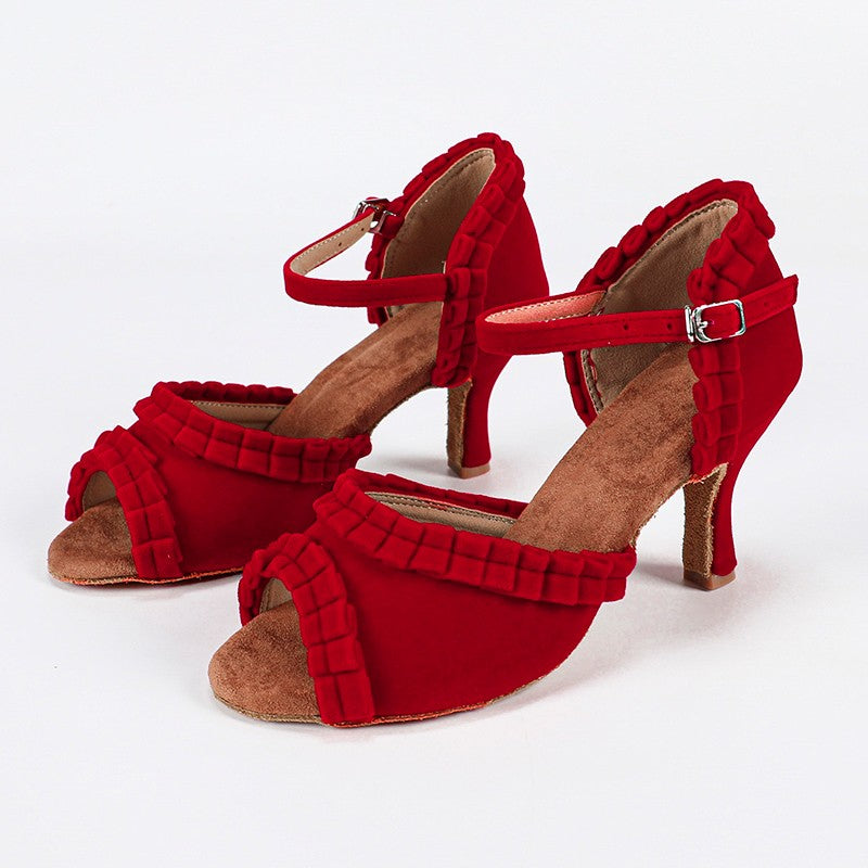 DS Women's Customized Heel Red Velvet Latin Shoes Ballroom Dance Shoes