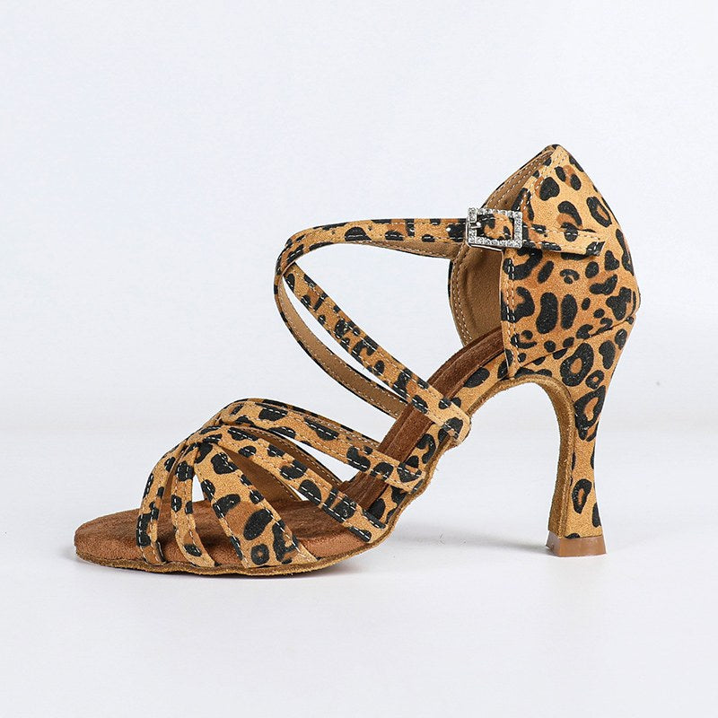 DS Women's Customized Heel Leopard Strappy Latin Dance Shoes Ballroom Dance Shoes