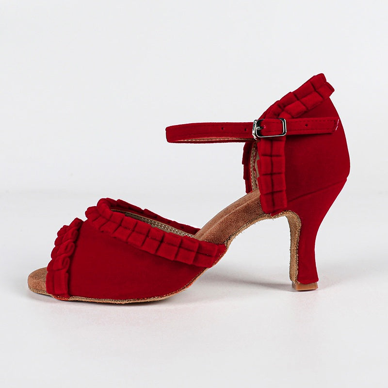 DS Women's Customized Heel Red Velvet Latin Shoes Ballroom Dance Shoes