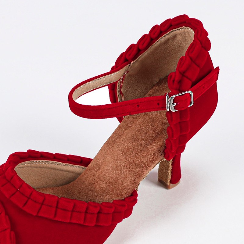 DS Women's Customized Heel Red Velvet Latin Shoes Ballroom Dance Shoes