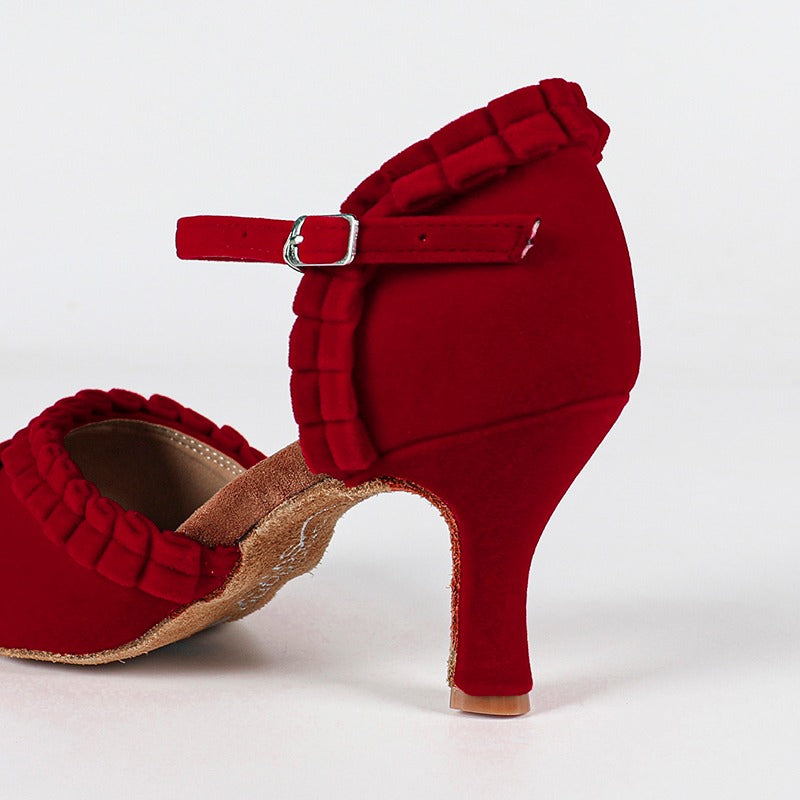 DS Women's Customized Heel Red Velvet Latin Shoes Ballroom Dance Shoes
