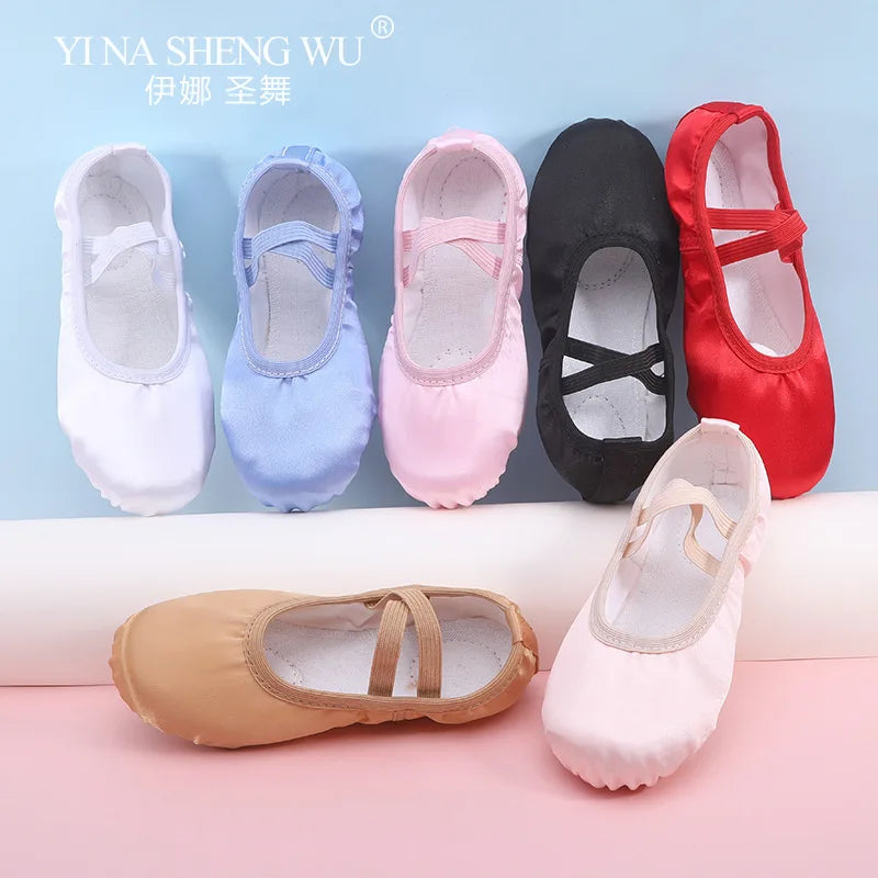 Satin Dance Shoes Women Soft Soles Children's Classical Ballet Dance Shoes Ballet Dancing Practice Performances Cat Claw Shoes