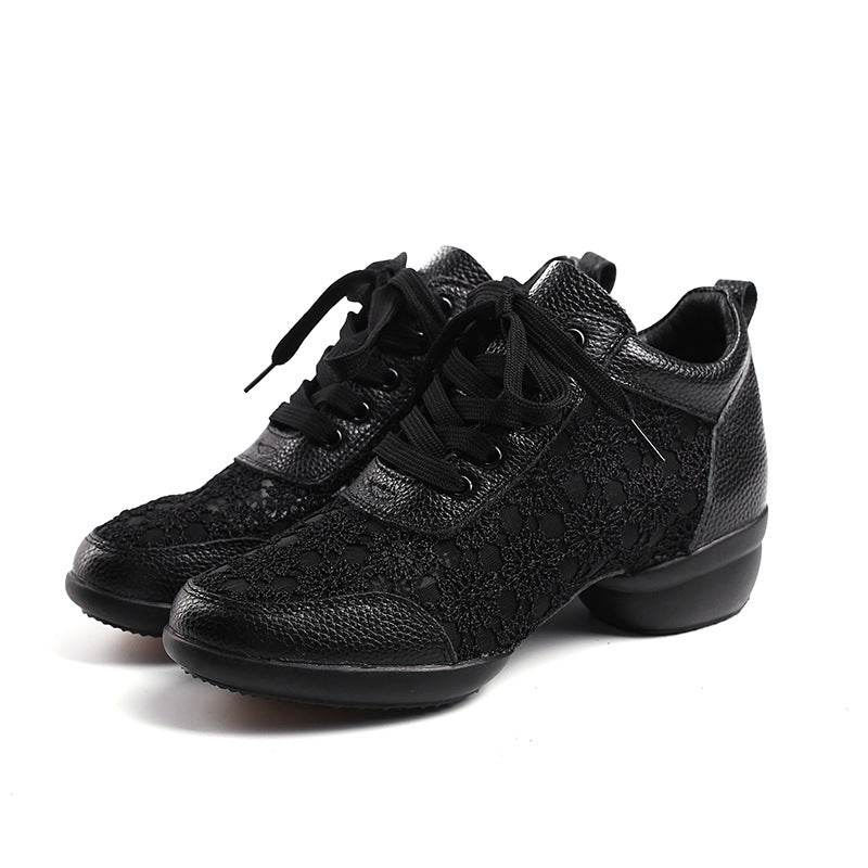 Women's Mesh Lace-up 4cm Heel Dance Sneakers Practice Dance Shoes Jazz Dance