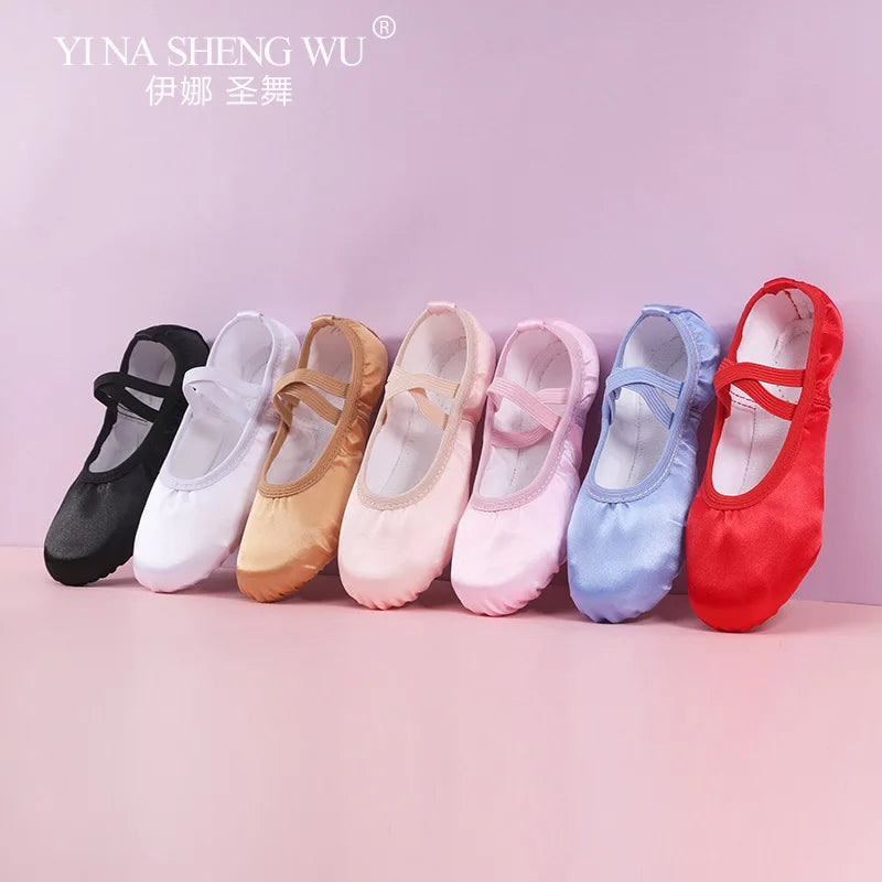 Satin Dance Shoes Women Soft Soles Children's Classical Ballet Dance Shoes Ballet Dancing Practice Performances Cat Claw Shoes