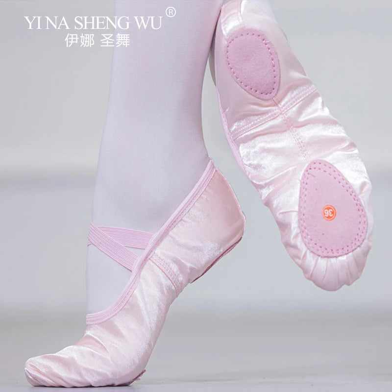 Satin Dance Shoes Women Soft Soles Children's Classical Ballet Dance Shoes Ballet Dancing Practice Performances Cat Claw Shoes