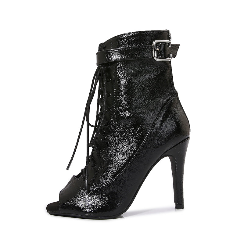 Women's Black Customized Dance Heels Rubber Sole Peep Toe Lace-up Jazz Shoes Dance Boots
