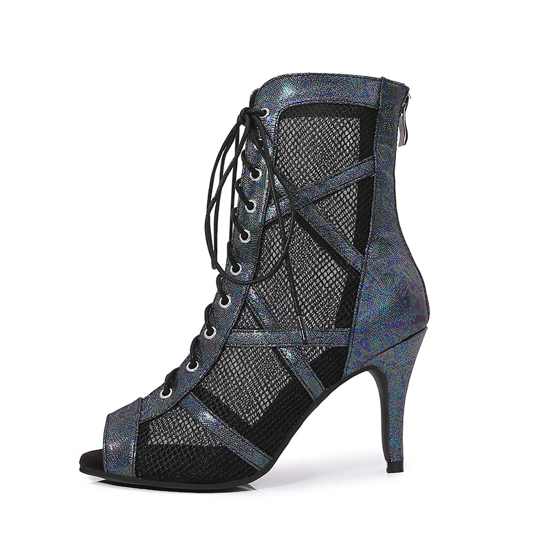Women's Black Customized Dance Heels Rubber Sole Peep Toe Lace-up Jazz Shoes Dance Boots