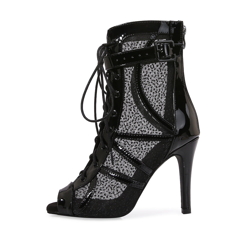 Women's Black Customized Dance Heels Rubber Sole Peep Toe Lace-up Jazz Shoes Dance Boots