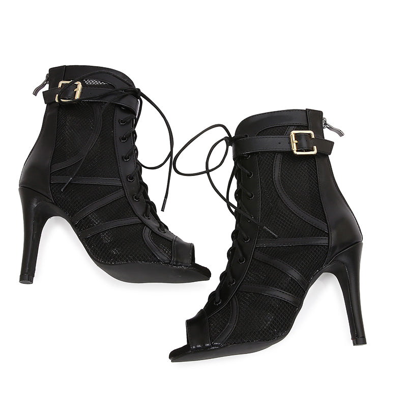 Women's Black Customized Dance Heels Rubber Sole Peep Toe Lace-up Jazz Shoes Dance Boots