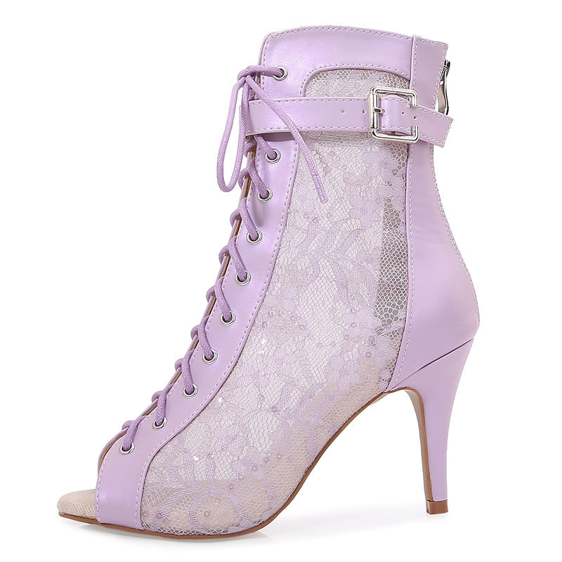 Women's Purple Customized Dance Heels Rubber Sole Peep Toe Lace-up Jazz Shoes Dance Boots