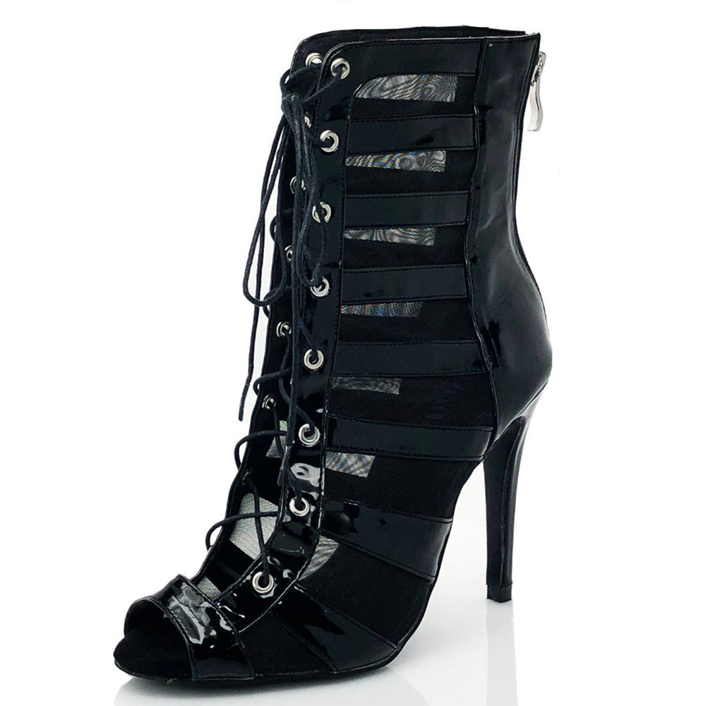 Women's Customized Heel Vegan Leather Heels Lace-up Rubber Sole Dance Boots Jazz Salsa Street Sole Dance Shoes