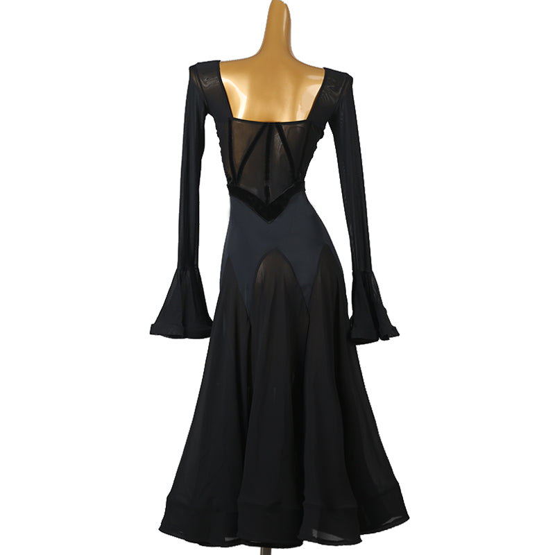 Customisable-Women's Long Sleeve Mesh Modern Dance Performance Dress Ballroom Dance Dress