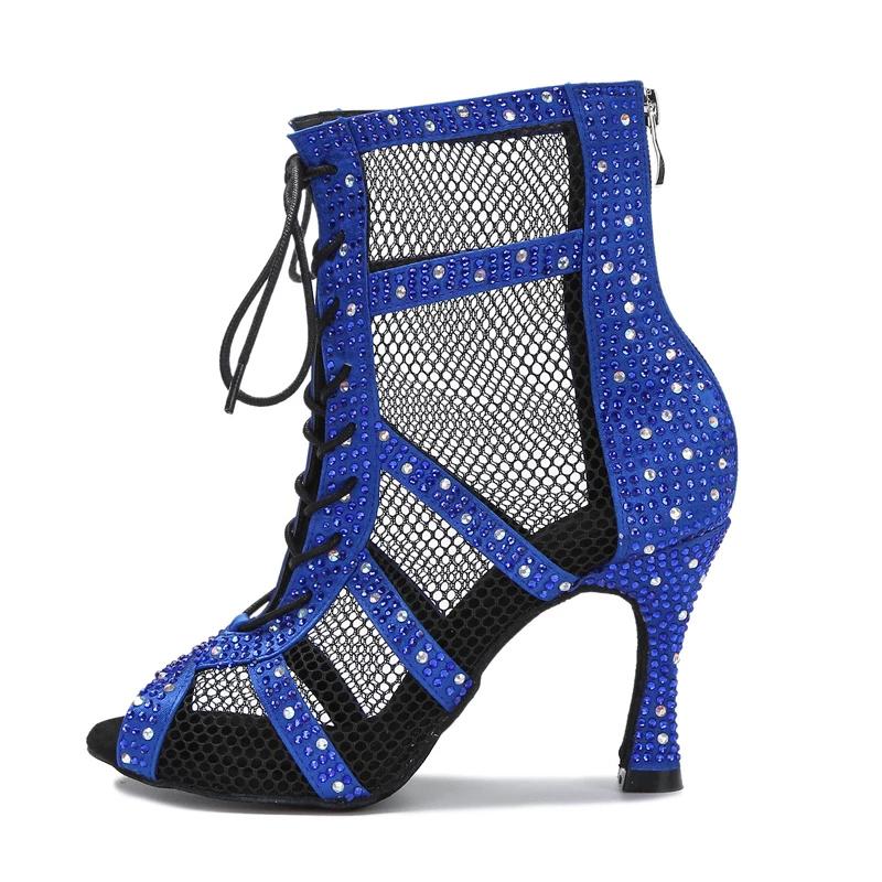 Women's Satin Rhinestone Customized Heels Dance Boots Jazz Salsa Dance Shoes