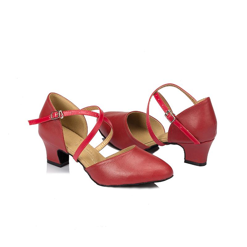 Women's Red Real Leather 5cm Heels Ballroom Dance Shoes Modern Dance Shoes