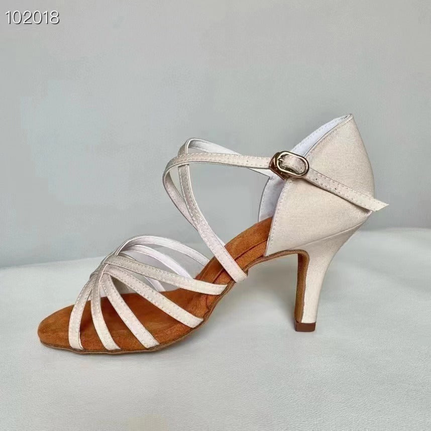 Women's Beige 5.5/6.5/7.5/8cm Heels Satin Strappy Dance Shoes Latin Dance Shoes