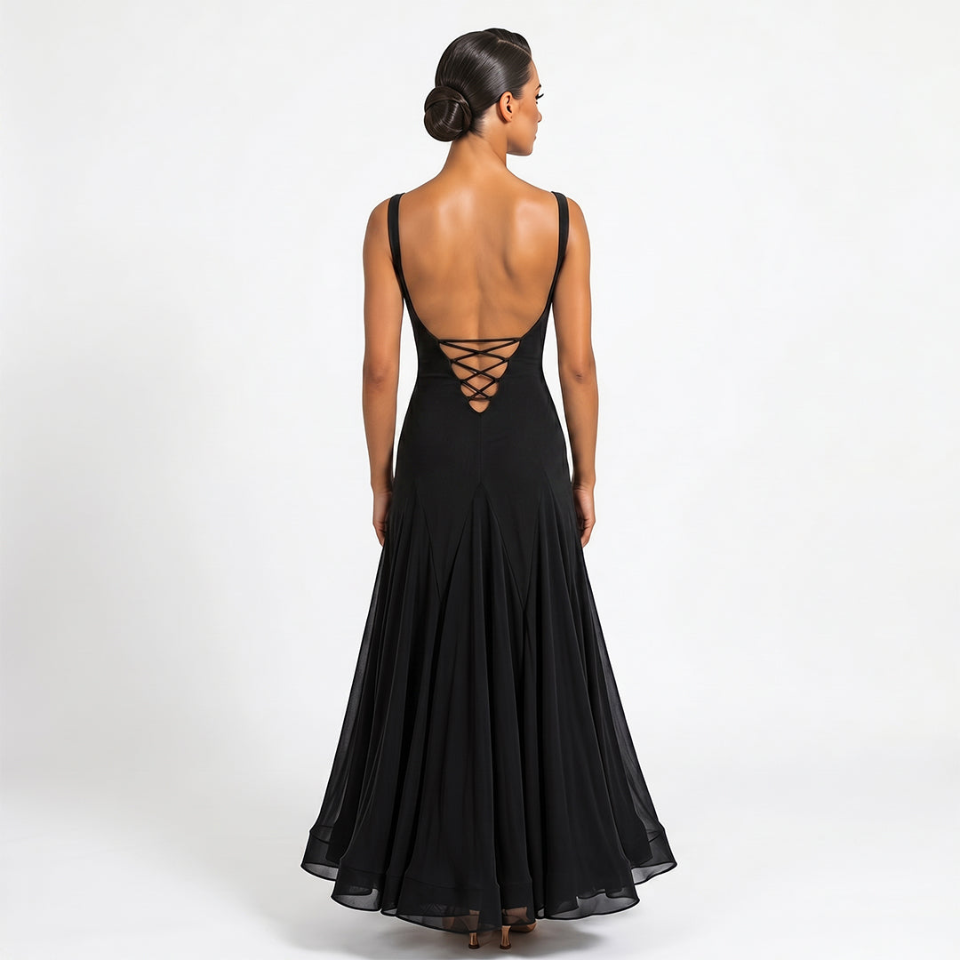 Customisable-Women's Black V-Neck DanceWear Ballroom Dance Dress
