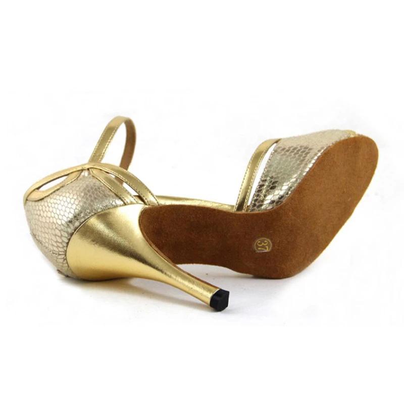 Women's Gold Leatherette Customized Heel Salsa Latin Dance Shoes  Ballroom Dance Shoes