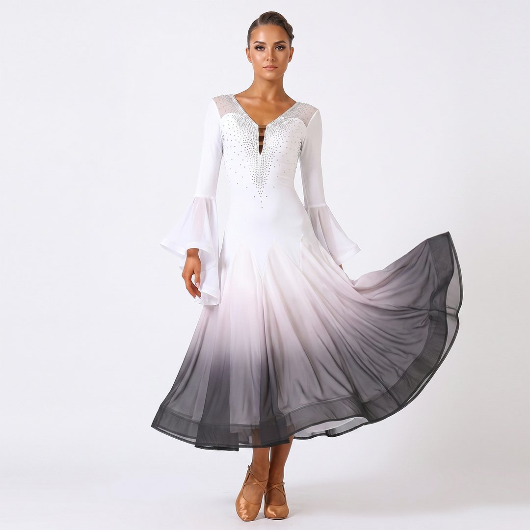 Customisable-Women's Horn Sleeve Waltz Ballroom Dance Competition Modern Dance Large Swing Dress