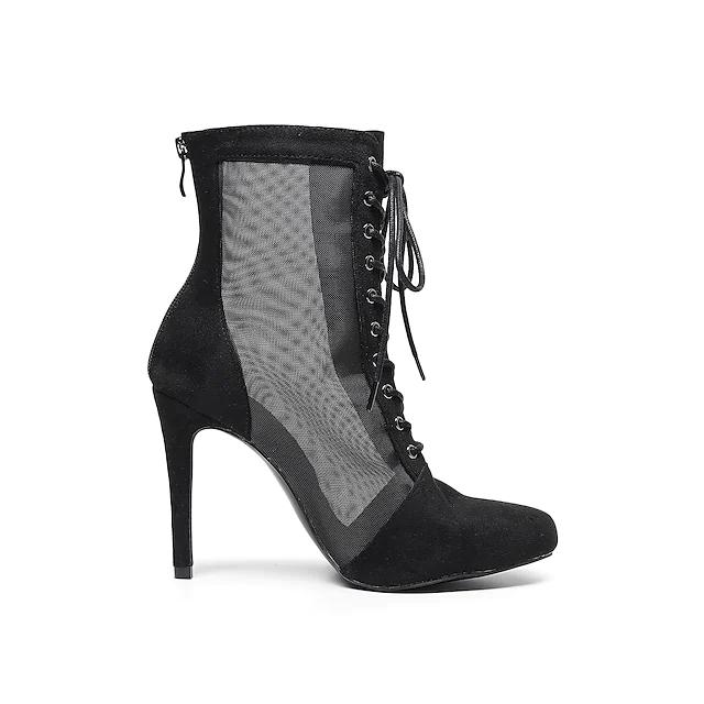 DS Women's Lace up Rubber Sole Customized High Heel Salsa Jazz Dance Shoes Dance Heels Boots