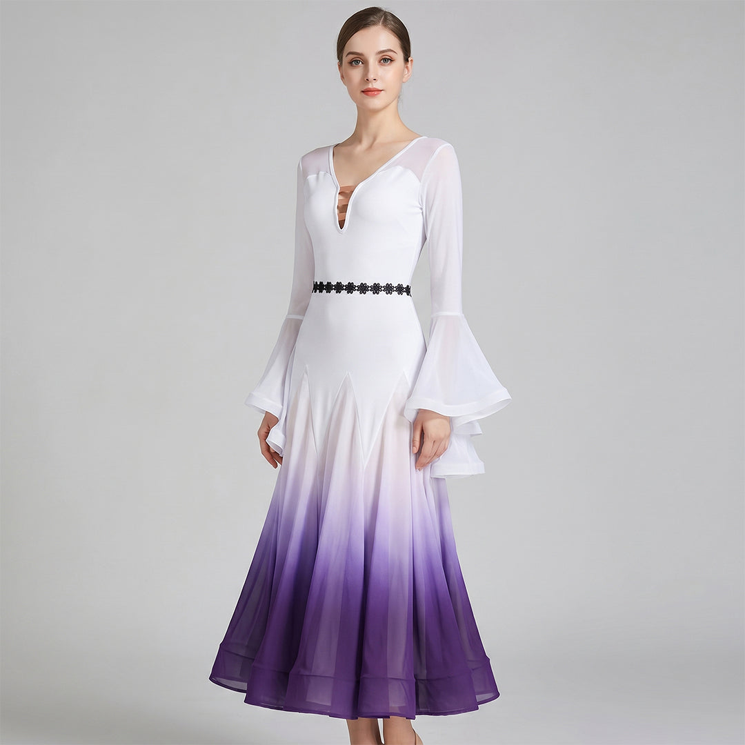 Customisable-Women's Horn Sleeve Modern Dance Performance Dress Ballroom Dance Dress