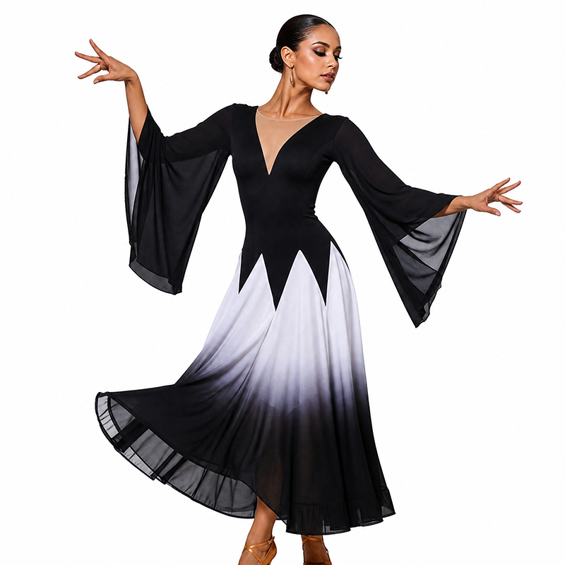 Customisable-Women's Horn Sleeve Modern Dance Performance Dress Ballroom Dance Dress