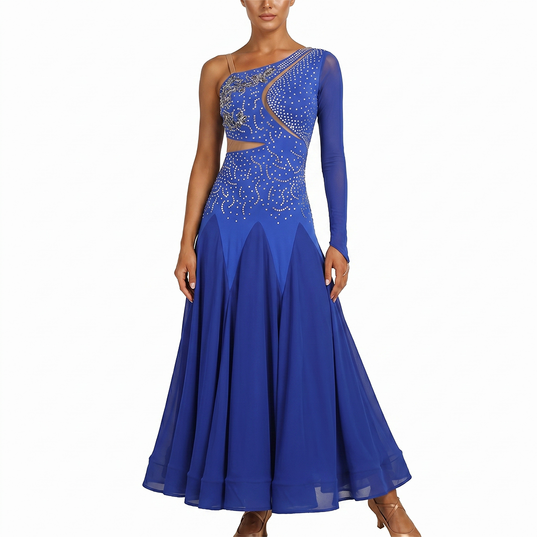Customisable-Women's Slanted Shoulder Waltz Ballroom Dance Competition Modern Dance Large Swing Dress