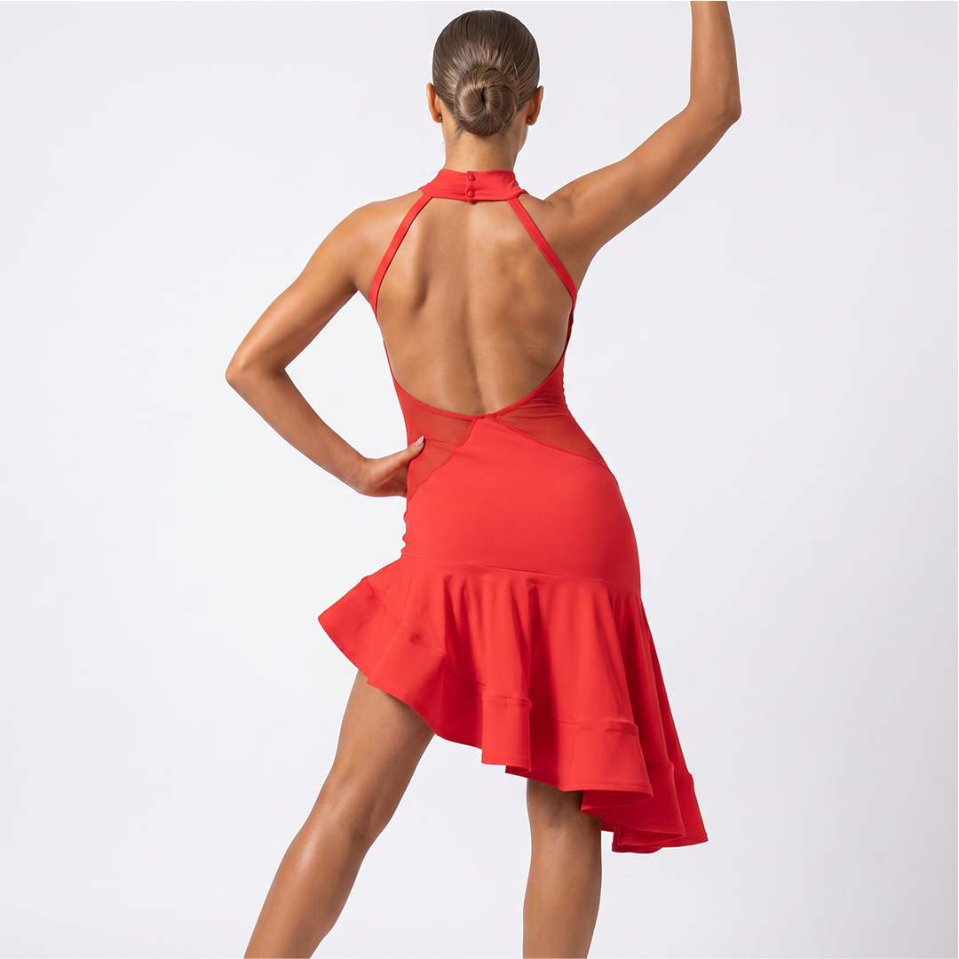 Customisable-Women's Red Ruffle Dance Wear Dance Dress Performance Wear