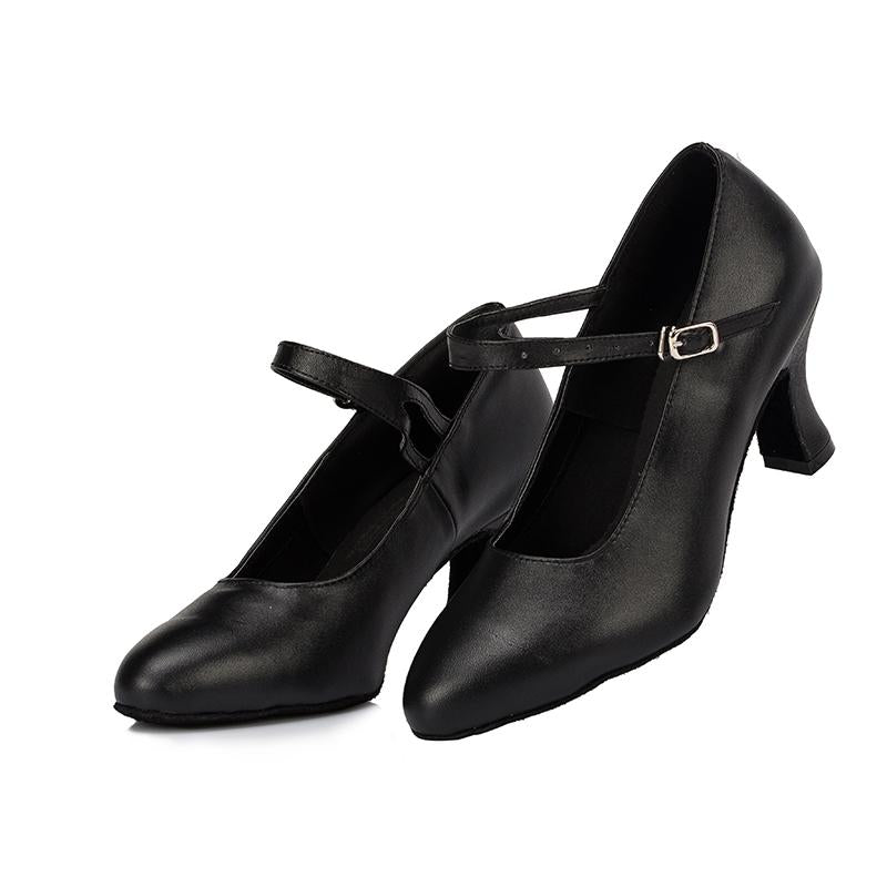 Women's Customized Heel Black Real Leather Ballroom Dance Shoes Character Dance Shoes