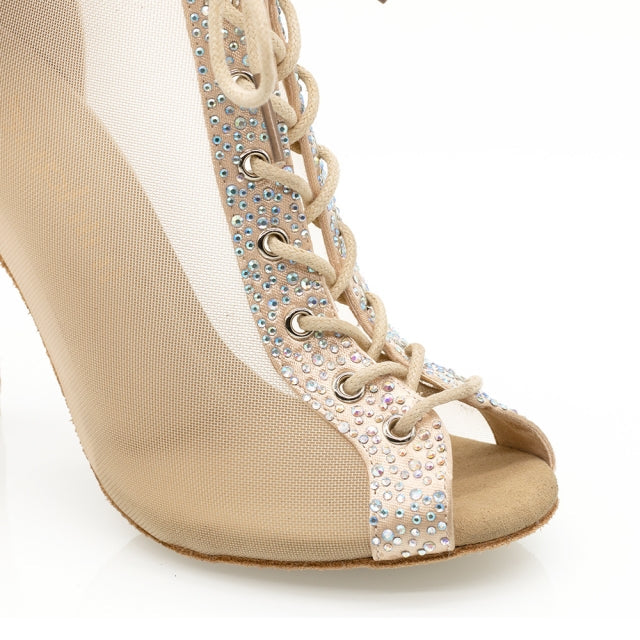 DS Women's Satin Rhinestone Customized Heel Dance Boots Jazz Salsa Dancing Shoes