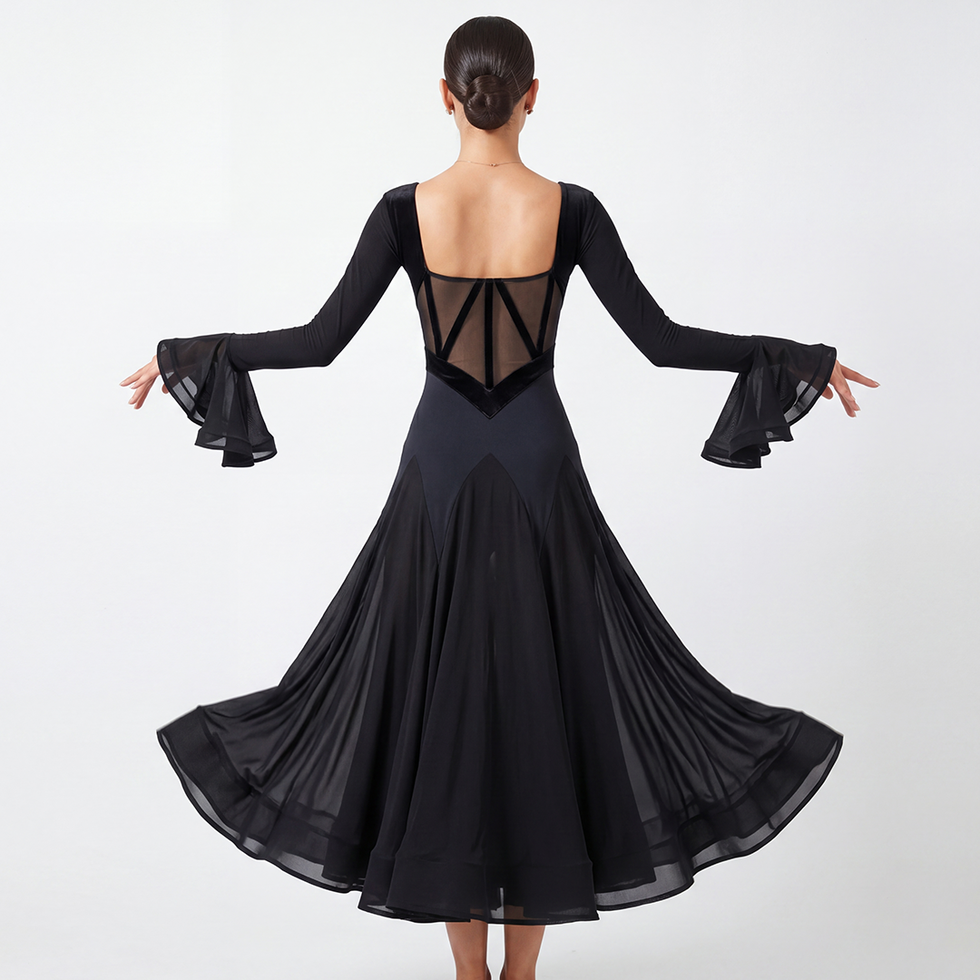 Customisable-Women's Long Sleeve Mesh Modern Dance Performance Dress Ballroom Dance Dress