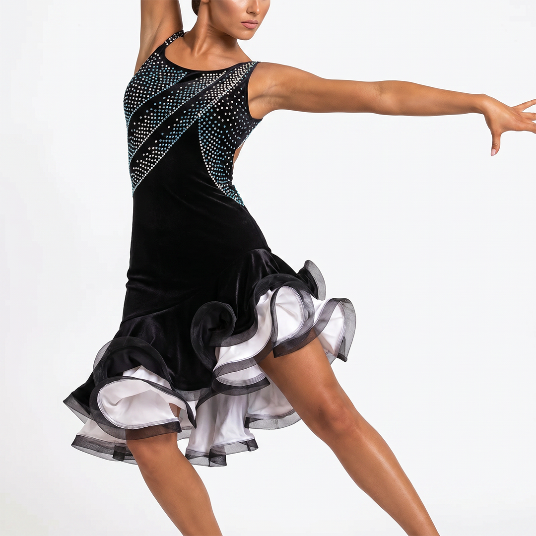 Customisable-Women's Rhinestone Velvet Rumba Latin Dance Dresses Performance Dresses