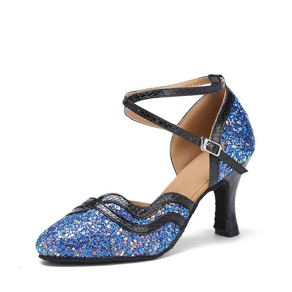 DS Women's Sparkling Glitter Customized Heel Closed Toe Ballroom Dance Shoes Modern Dance Shoes