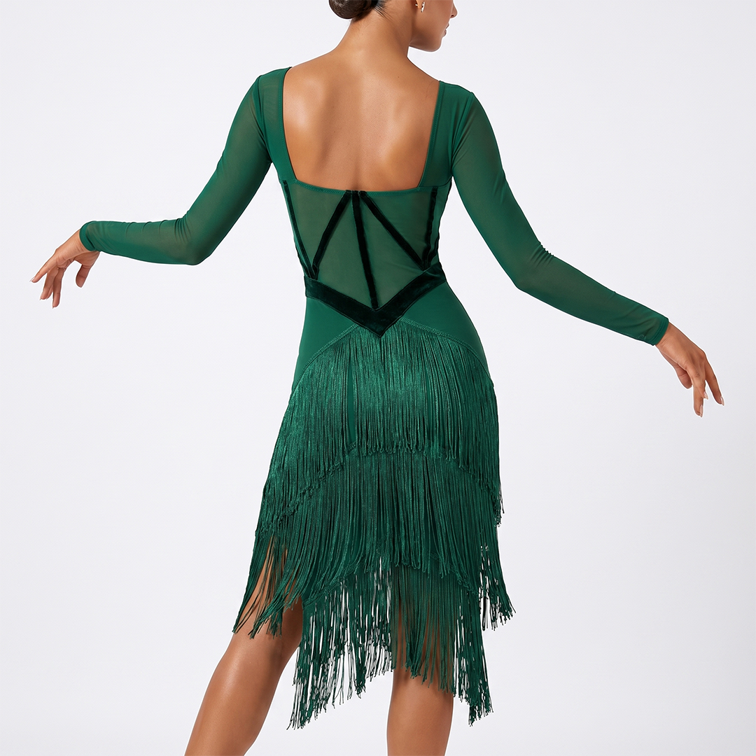Customisable-Women's Green Tassel Dance Wear Dance Dress Performance Wear
