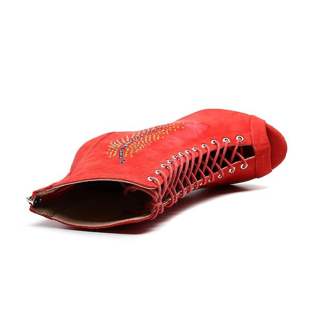 Women's Suede Red Customized Heels Dance Boots Jazz Salsa Dance Shoes
