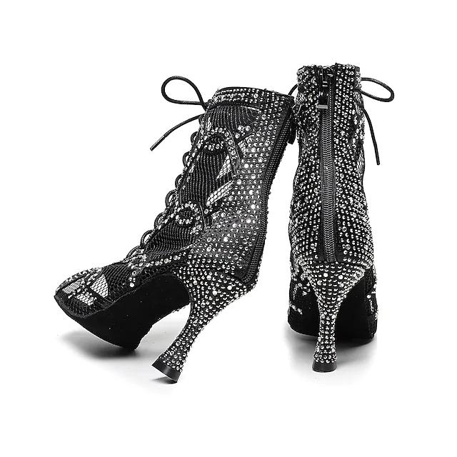 Women's Satin Black Customized Heels Dance Boots Jazz Salsa Dancing Shoes