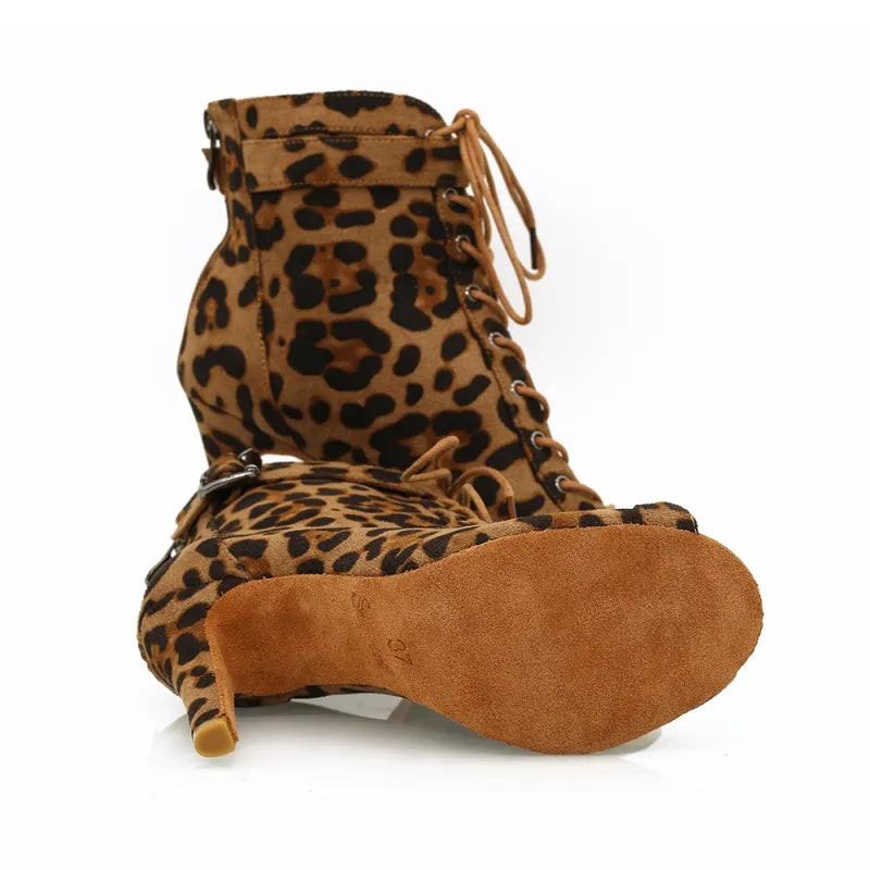 Women's Leopard Customized Heel Open Toe Heels Dance Boots Jazz Salsa Dancing Shoes