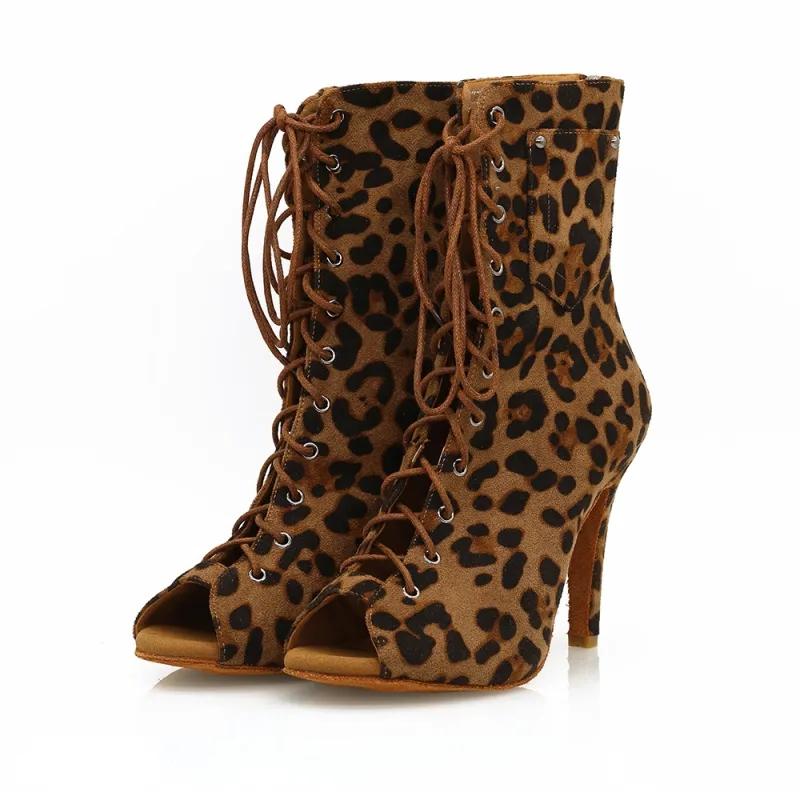 Women's Leopard Customized Heel Open Toe Heels Dance Boots Jazz Salsa Dancing Shoes