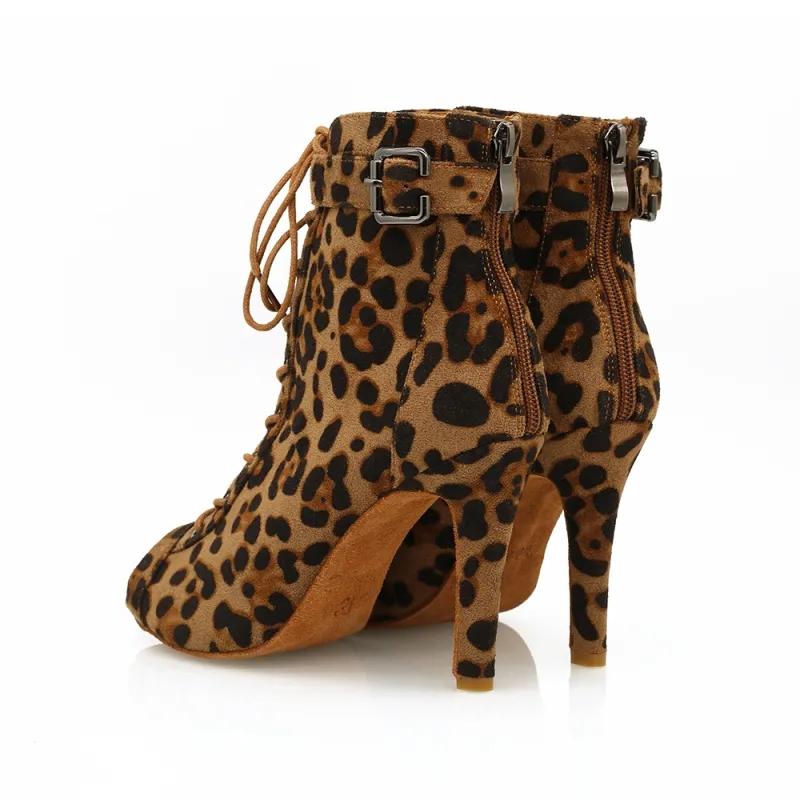 Women's Leopard Customized Heel Open Toe Heels Dance Boots Jazz Salsa Dancing Shoes
