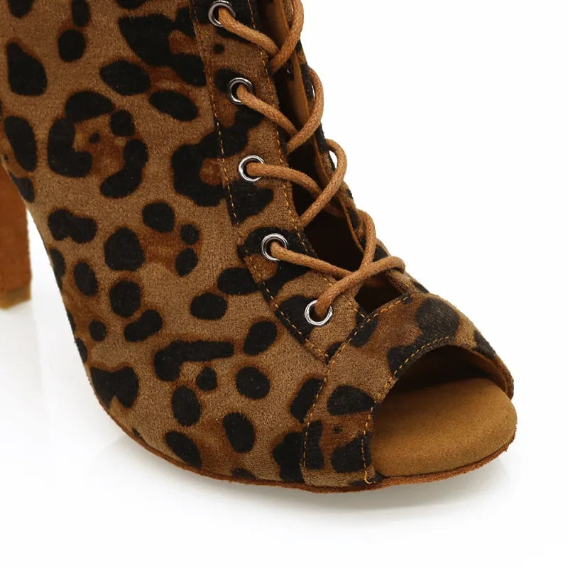 Women's Leopard Customized Heel Open Toe Heels Dance Boots Jazz Salsa Dancing Shoes