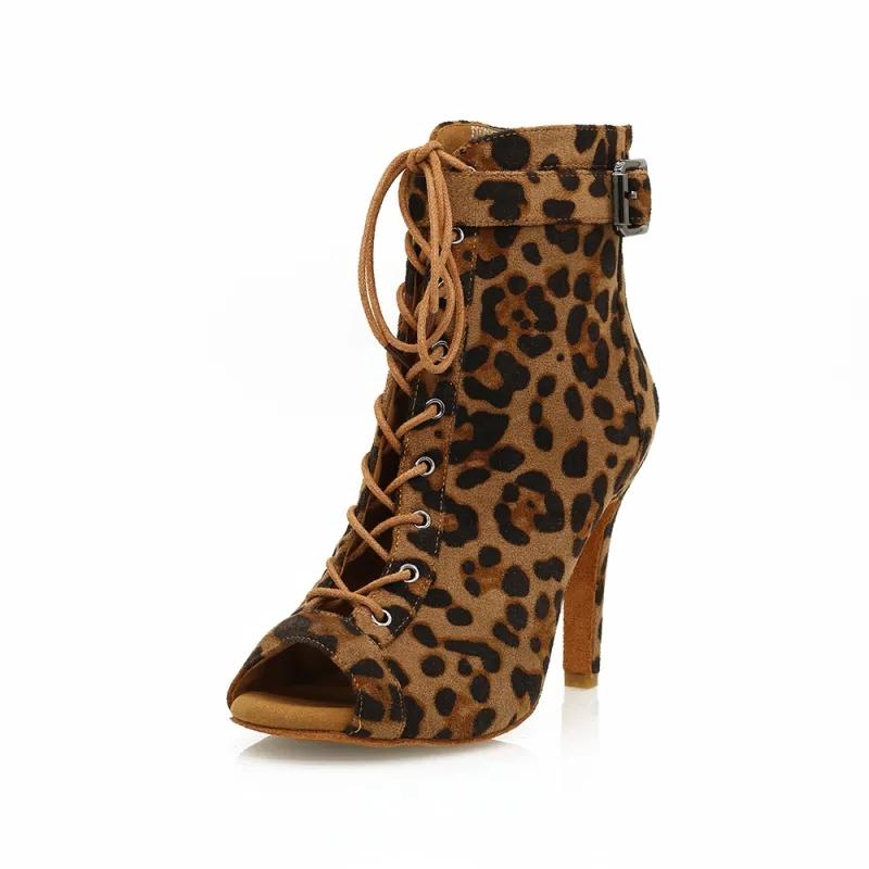 Women's Leopard Customized Heel Open Toe Heels Dance Boots Jazz Salsa Dancing Shoes