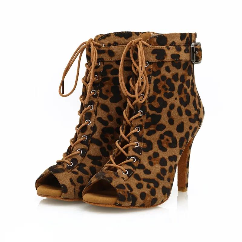 Women's Leopard Customized Heel Open Toe Heels Dance Boots Jazz Salsa Dancing Shoes