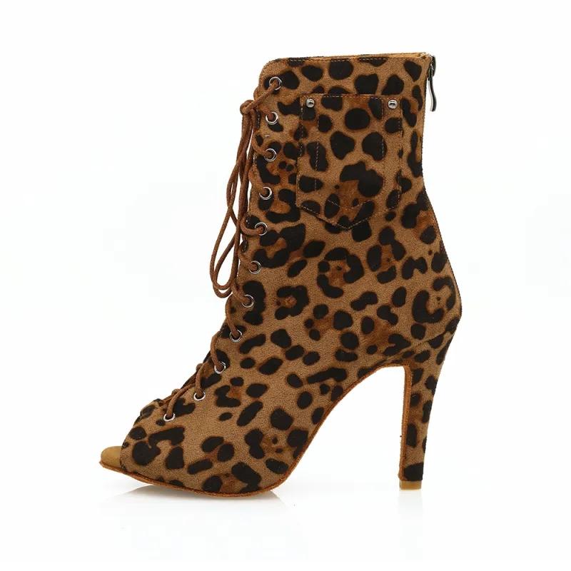 Women's Leopard Customized Heel Open Toe Heels Dance Boots Jazz Salsa Dancing Shoes