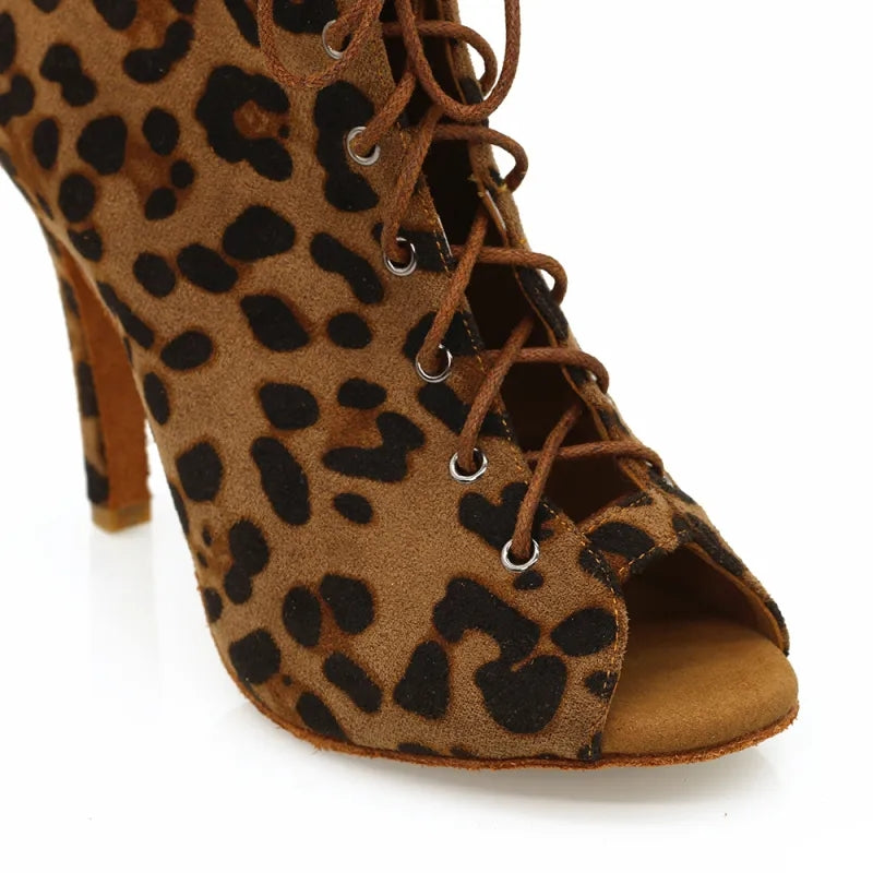 Women's Leopard Customized Heel Open Toe Heels Dance Boots Jazz Salsa Dancing Shoes